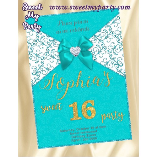 Turquoise Sweet 16 Invitation,Turquoise Quinceanera Invitation,(009)